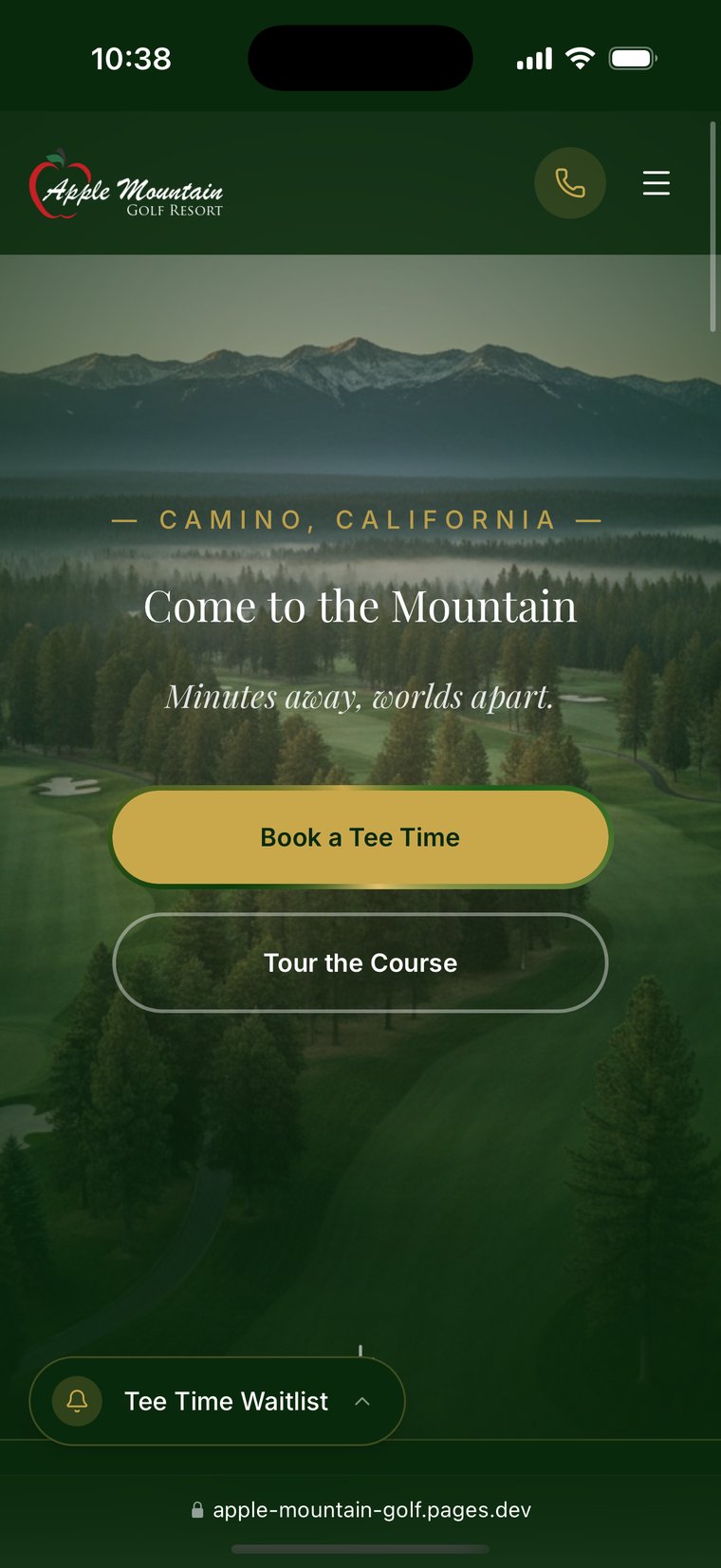 The Apple Mountain Golf Resort site, live in production